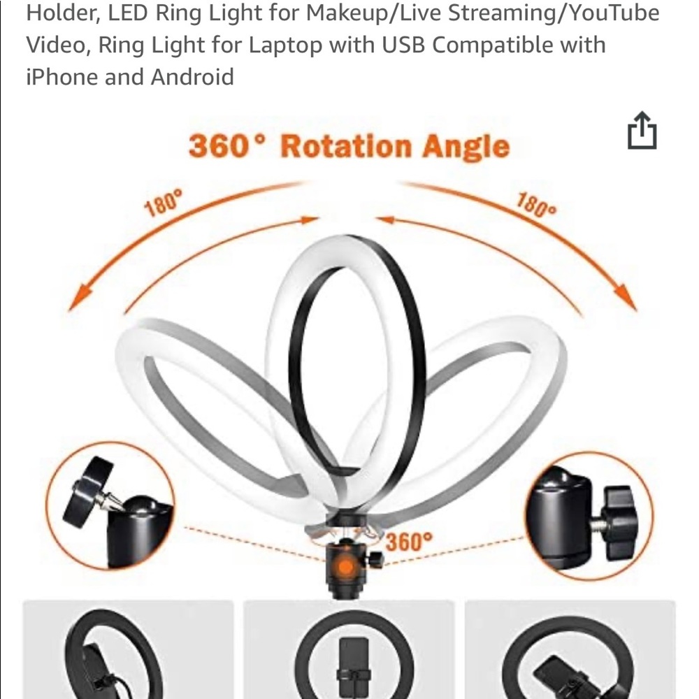 10" Selfie Ring Light with Stand (11.8'' to 67'') and 2 Phone Holder